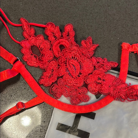 NEW! W/tags. Never worn. Shein Red Floral Lace Lingerie Set. SMALL. - Picture 2 of 4
